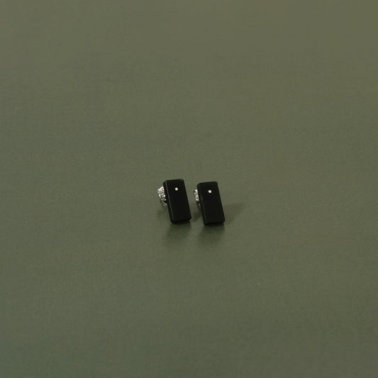 Elongated Black Jade and Sterling Silver Studs