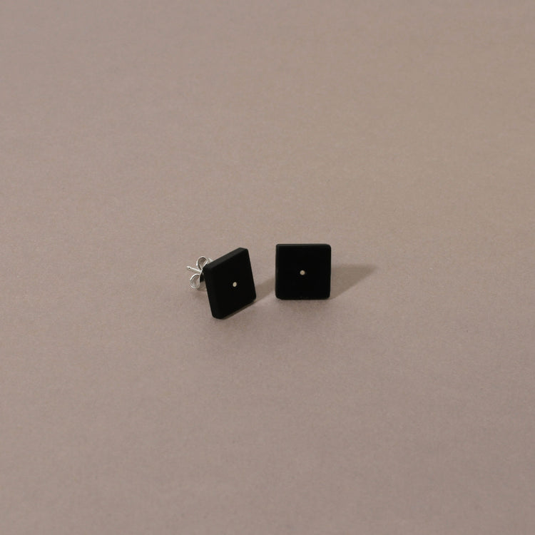 Square Black Jade and Sterling Silver Studs