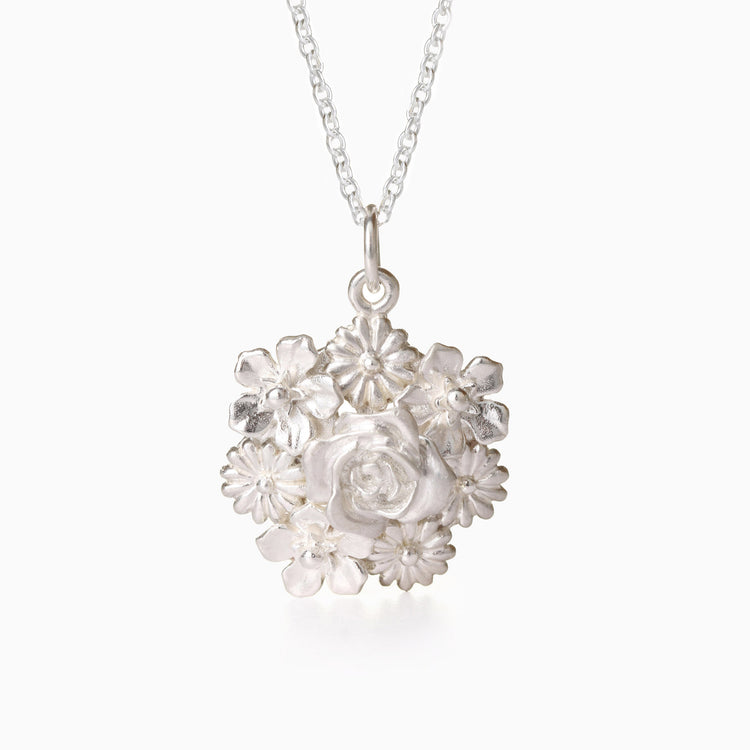 Flower Bouquet Sterling Silver Necklace