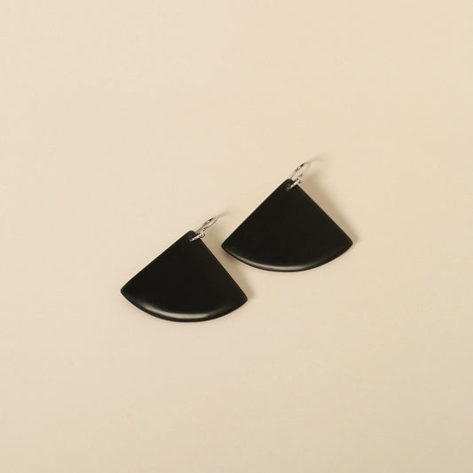 Australian Black Jade and Sterling Silver Fan Earrings