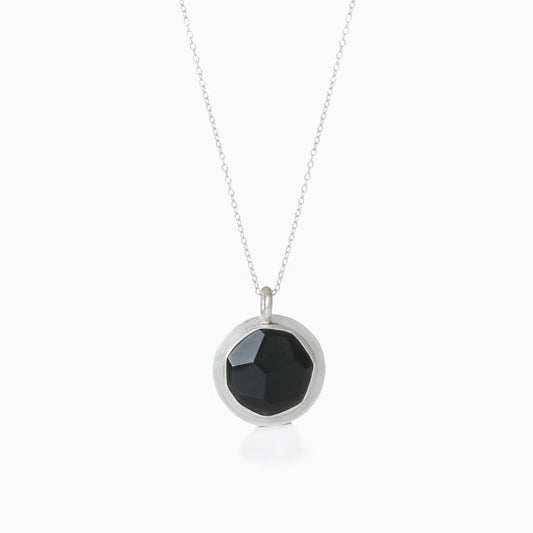 Large Black Jade Faceted Necklace with Silver Edge