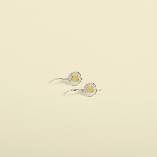 Sterling Silver Petite Disk Earrings with 22ct Gold