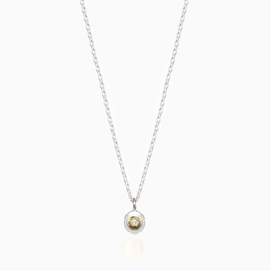 Pure Silver Ball Pendant with 22ct Gold & Diamond