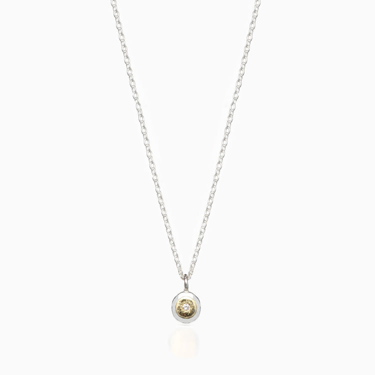 Pure Silver Ball Pendant with 22ct Gold & Diamond
