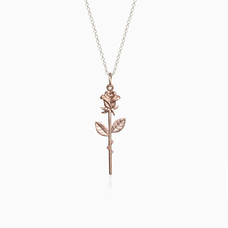 Single Rose 9ct Rose Gold & Sterling Silver Necklace
