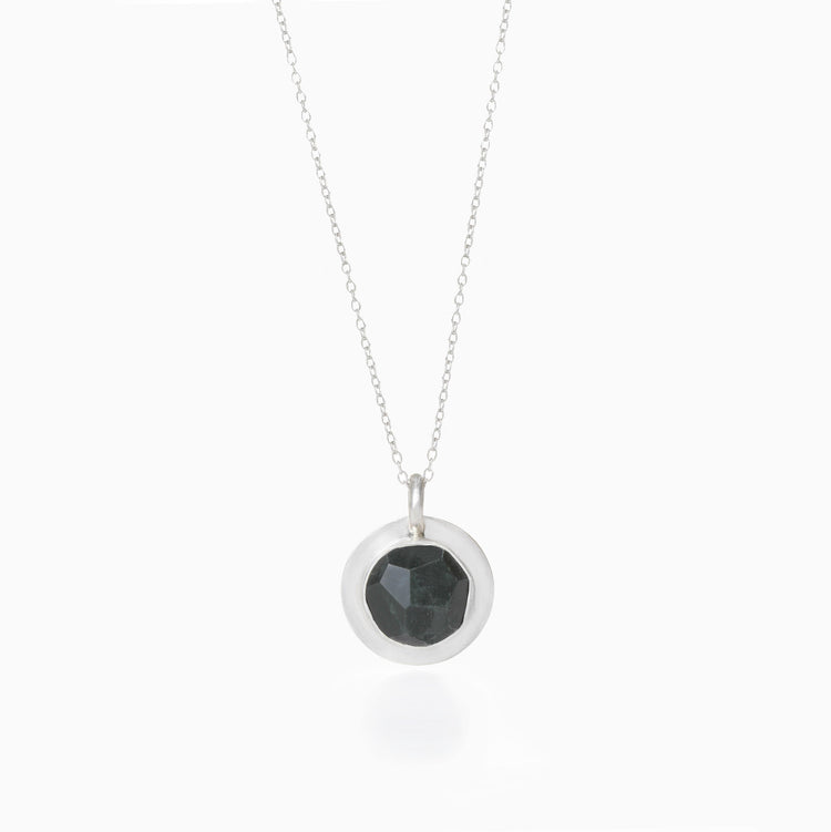 Small Black Jade Faceted Necklace with Silver Edge