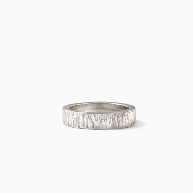 Thin Wood Grain Sterling Silver Ring