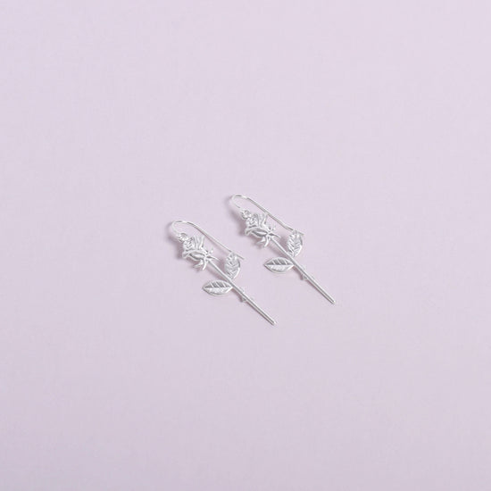 Single Rose Sterling Silver Drop Earrings