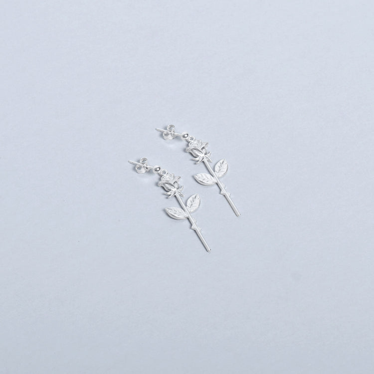 Single Rose Sterling Silver Stud Earrings