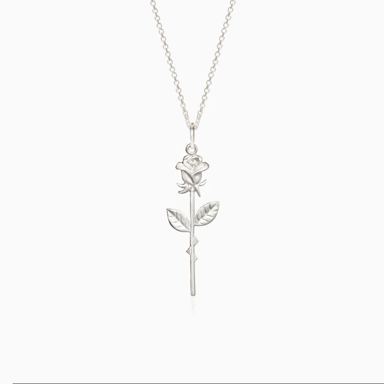 Single Rose Sterling Silver Necklace