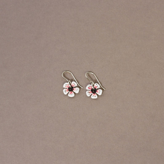 Manuka Flower Sterling Silver Drop Earrings